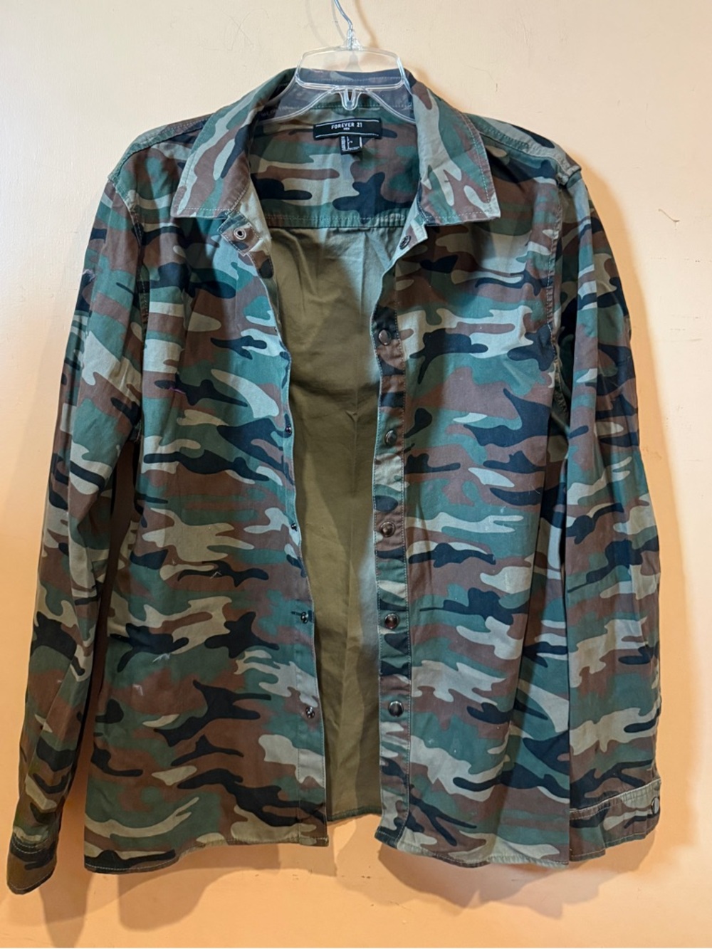 Forever 21 Men's Camo Field Jacket - Green/Brown/Black, SizeL